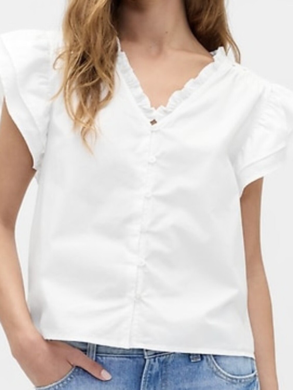 NWT - GAP Cotton Poplin Relaxed Flutter Sleeve Off White Top - Size XL